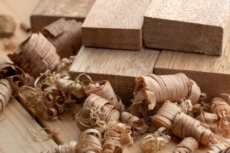 A pile of curled wood shavings